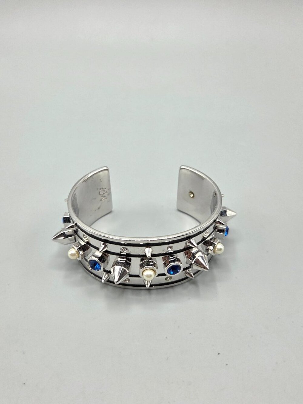 Maria Francesa Pepe Brutalist Spiked Cuff Bracelet Silver Tone
